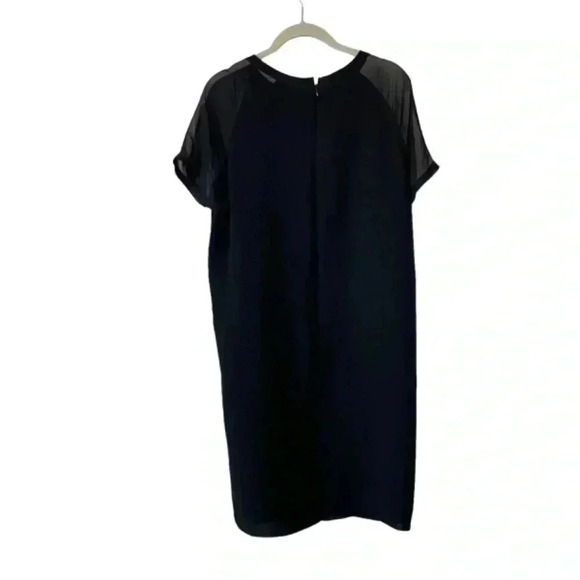 Vince Black Short Sleeve Dress Size Medium Sheer Sleeves Crewneck Classic - Picture 2 of 11